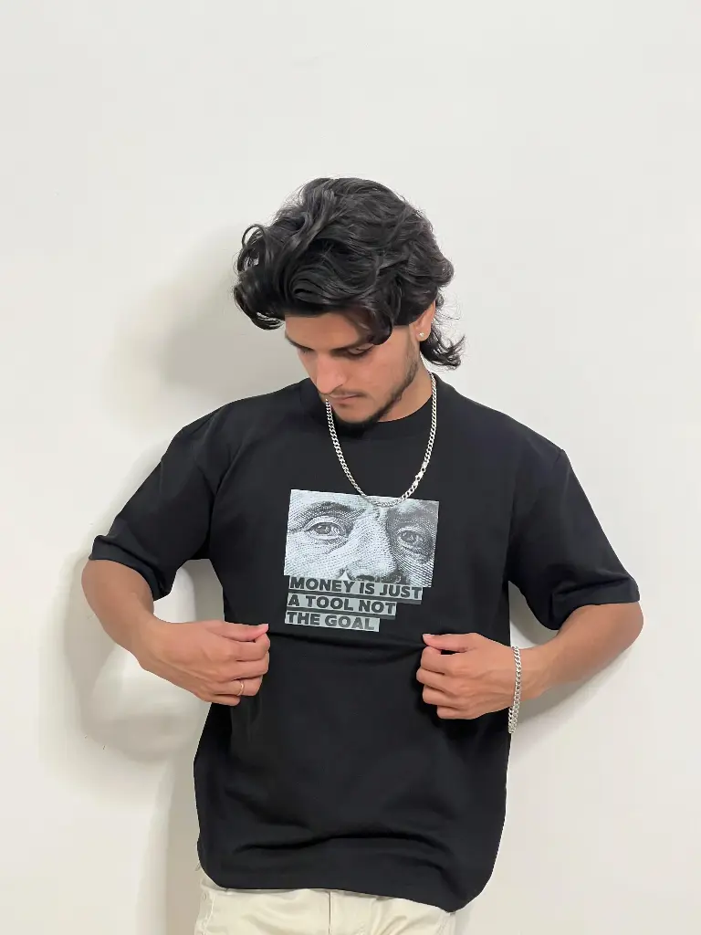 TERRY COTTON relax fit (Black Graphic T-shirt)